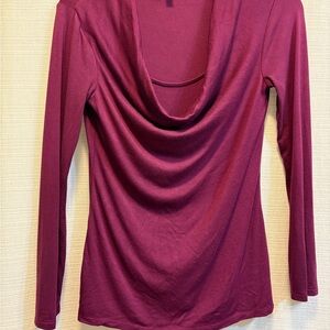 Elegant Draped Neck Long Sleeve Top in Burgundy